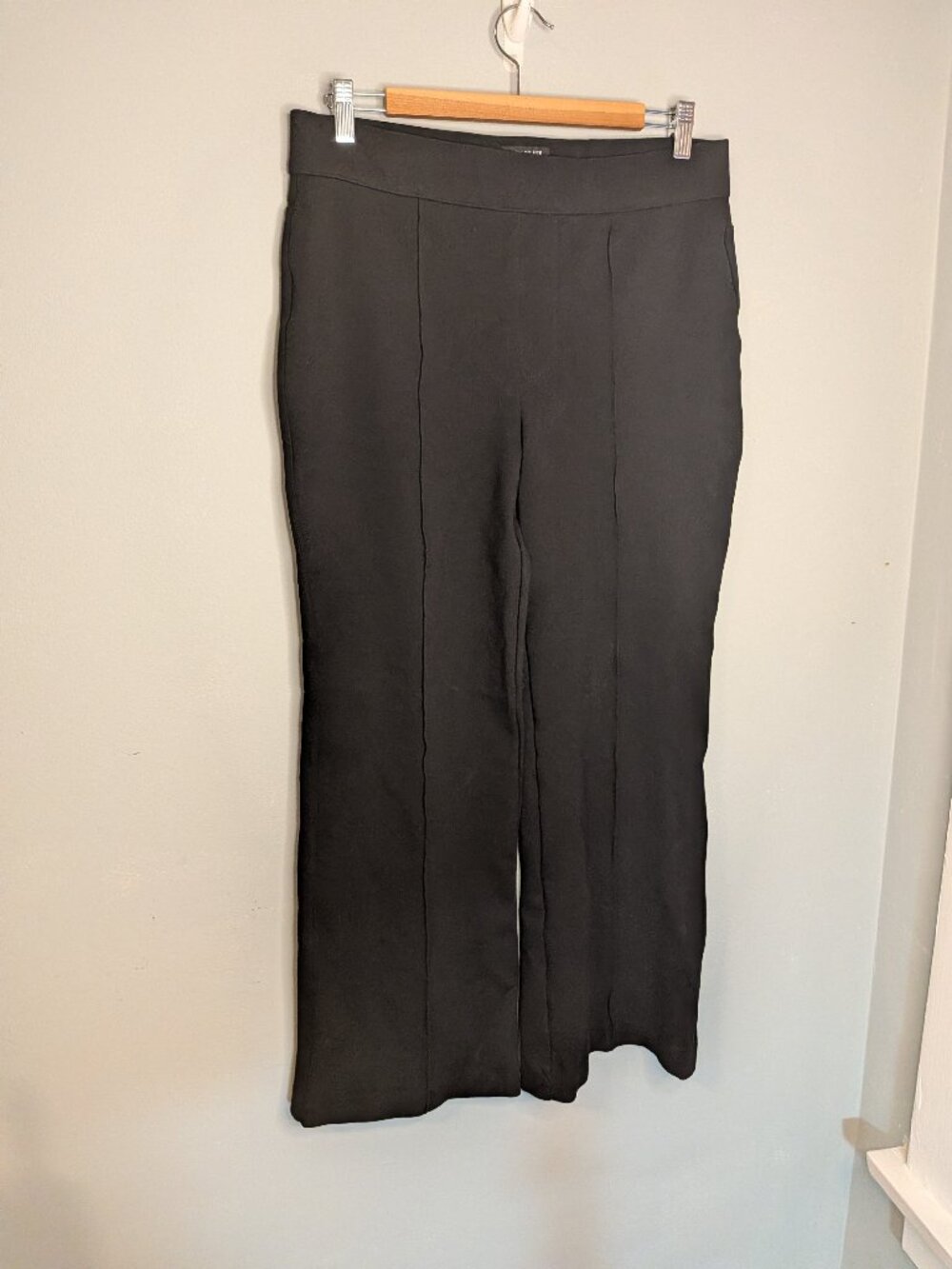 NYDJ Sculpt-Her Lift x Tuck Pull-On Wide Leg Ponte Pants Black Large Pintuck
